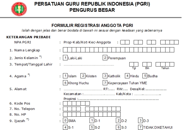 Pendaftaran PGRI Sukarami - Persatuan Guru Republik Indonesia Cabang Sukarami